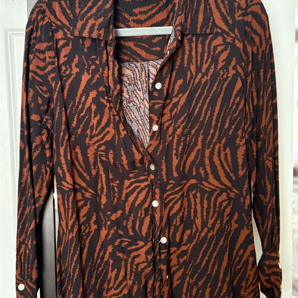 Brown and Black Animal Print Button-Up Shirt